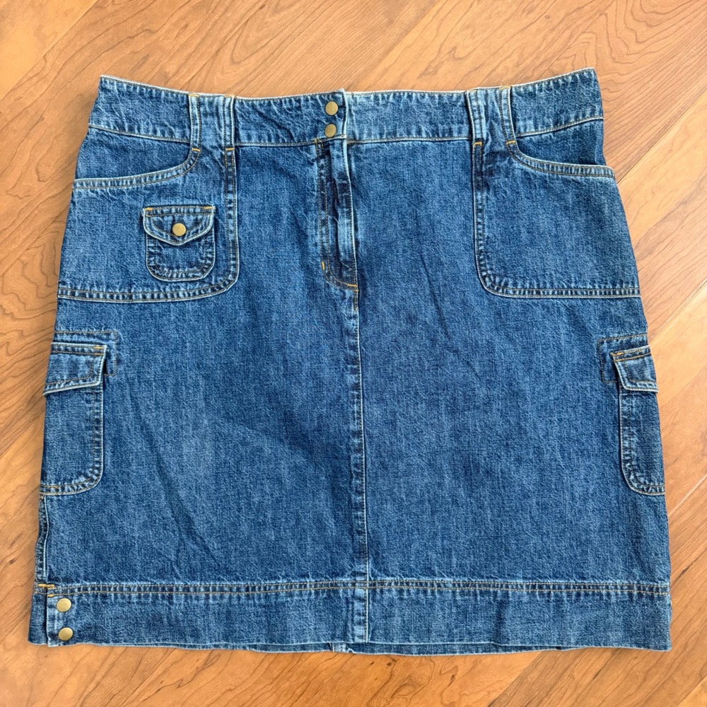 Jones New York Jeans Blue Denim Cargo Skirt Mini Micro Utility Pockets Size 16